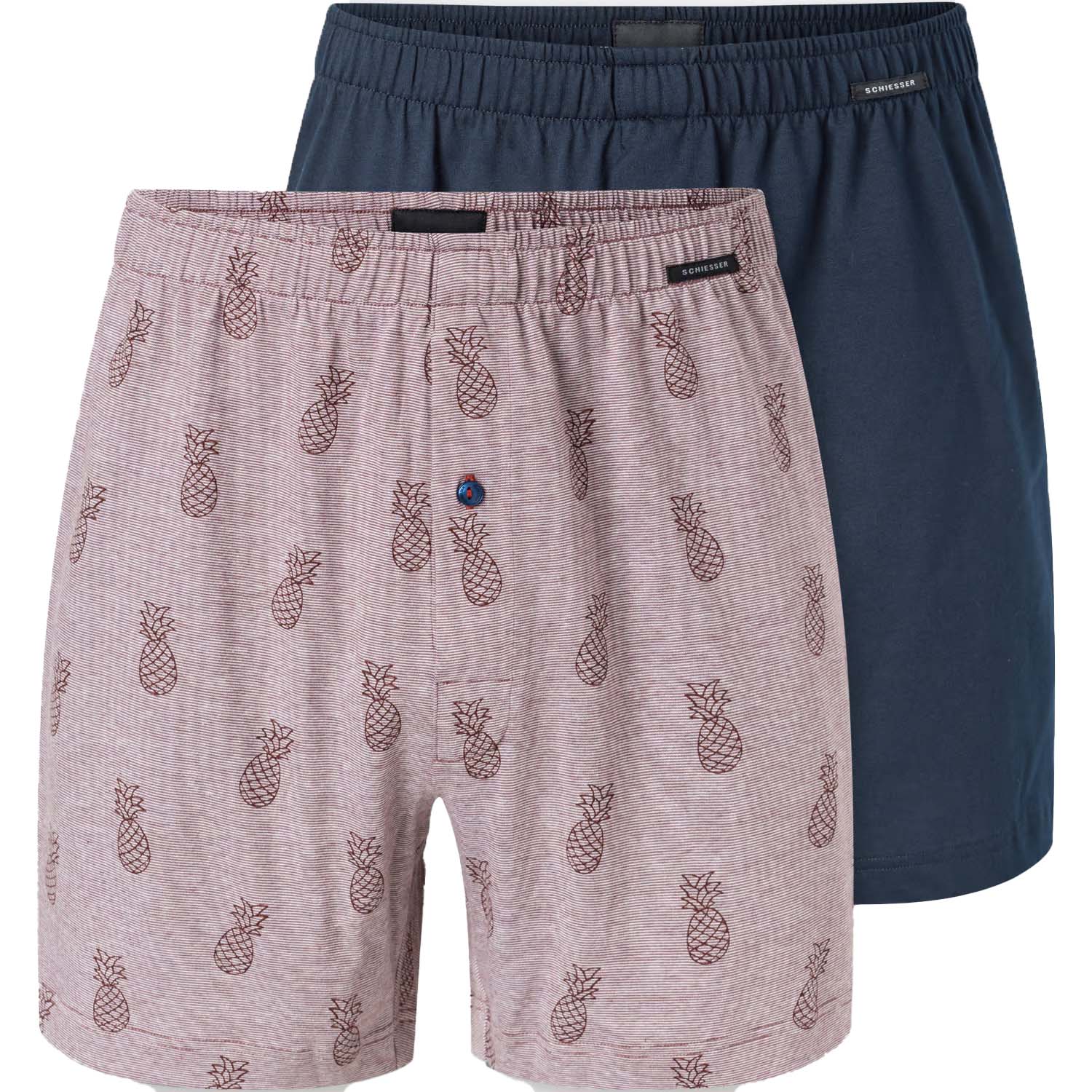 Schiesser Boxers jersey 2-pack blauw - bordeaux