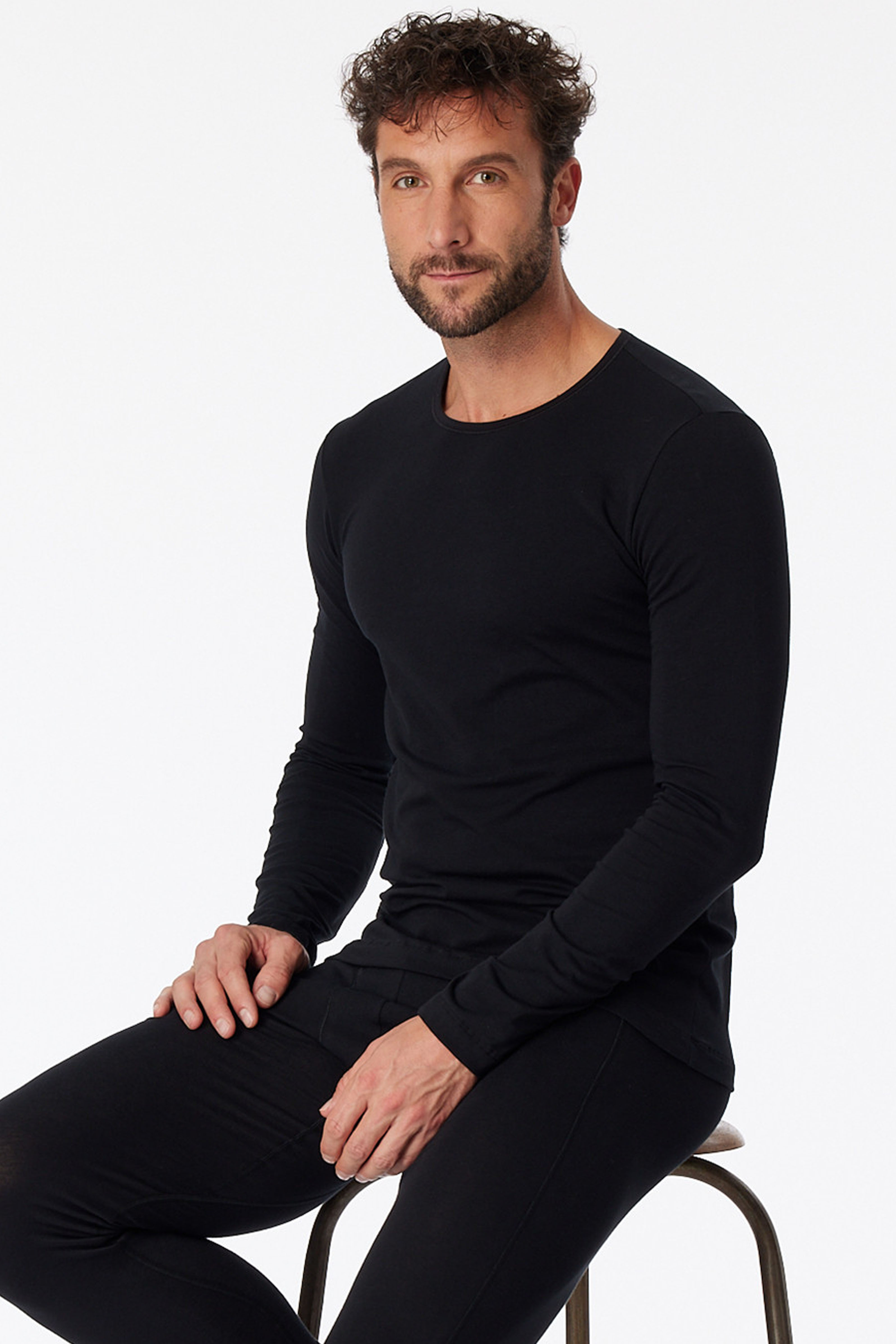 Schiesser T-shirt lange mouw 95/5 zwart