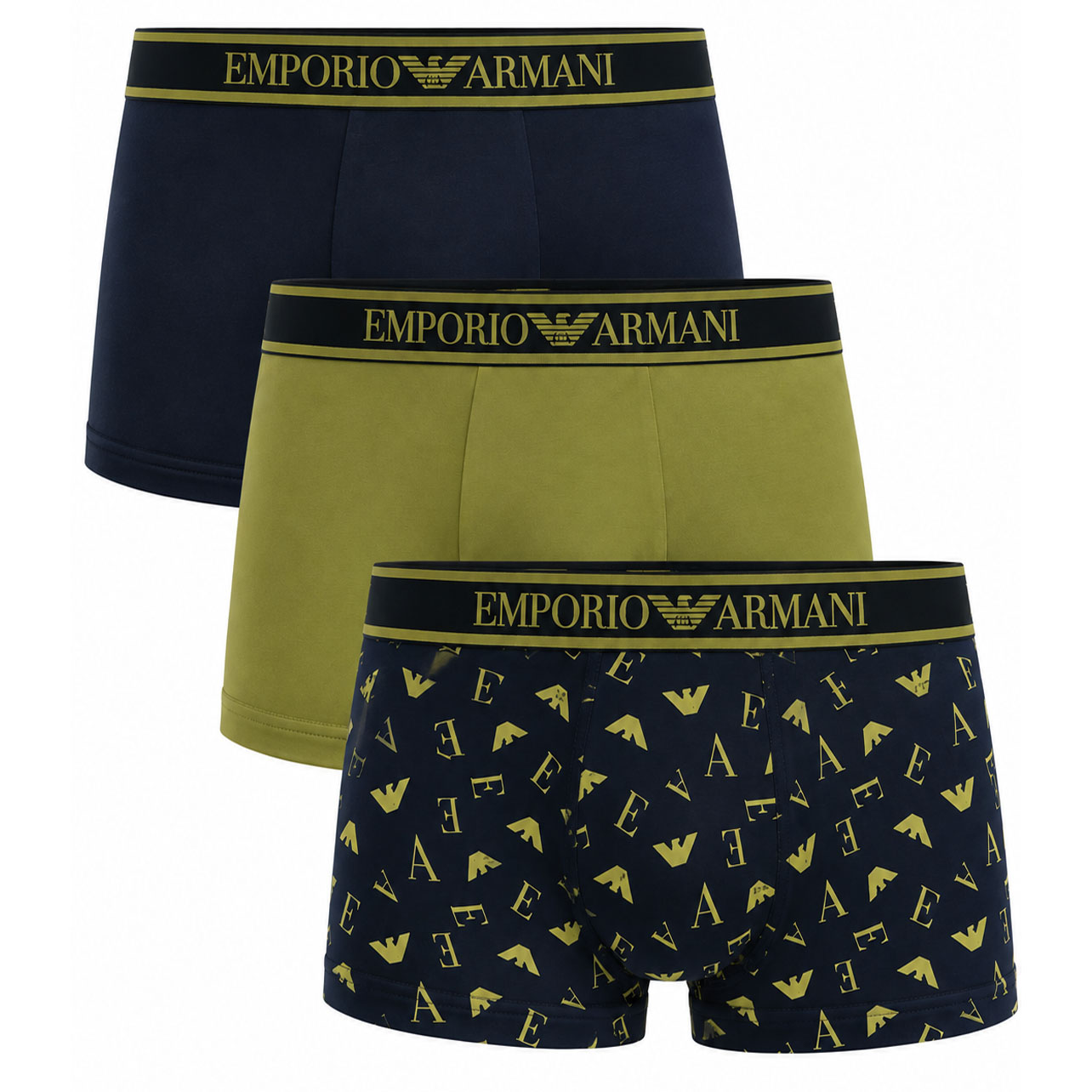 Armani boxer-trunk 3-pack print blauw-groen