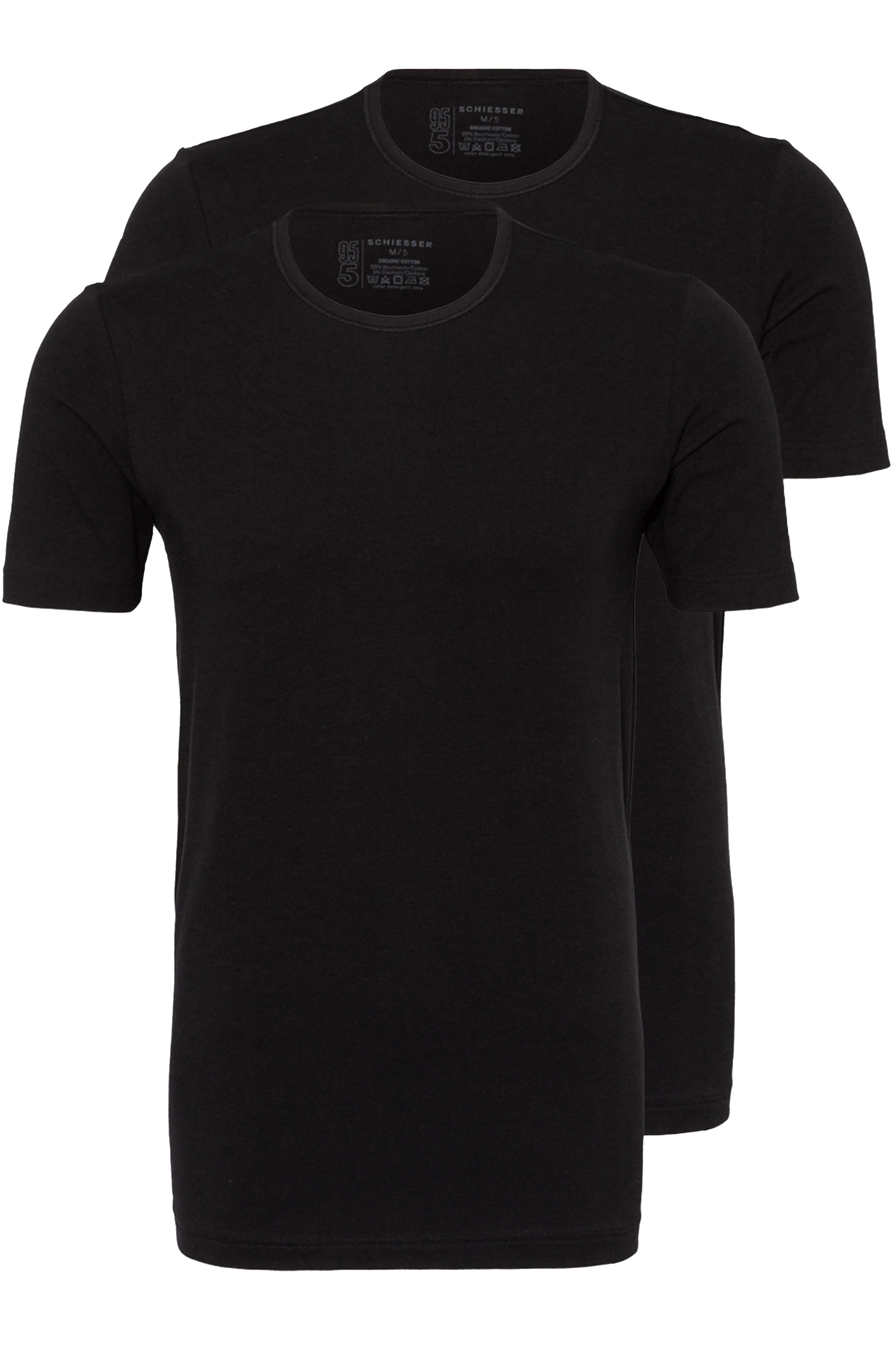 Schiesser T-shirt 95/5 met ronde hals 2-pack zwart