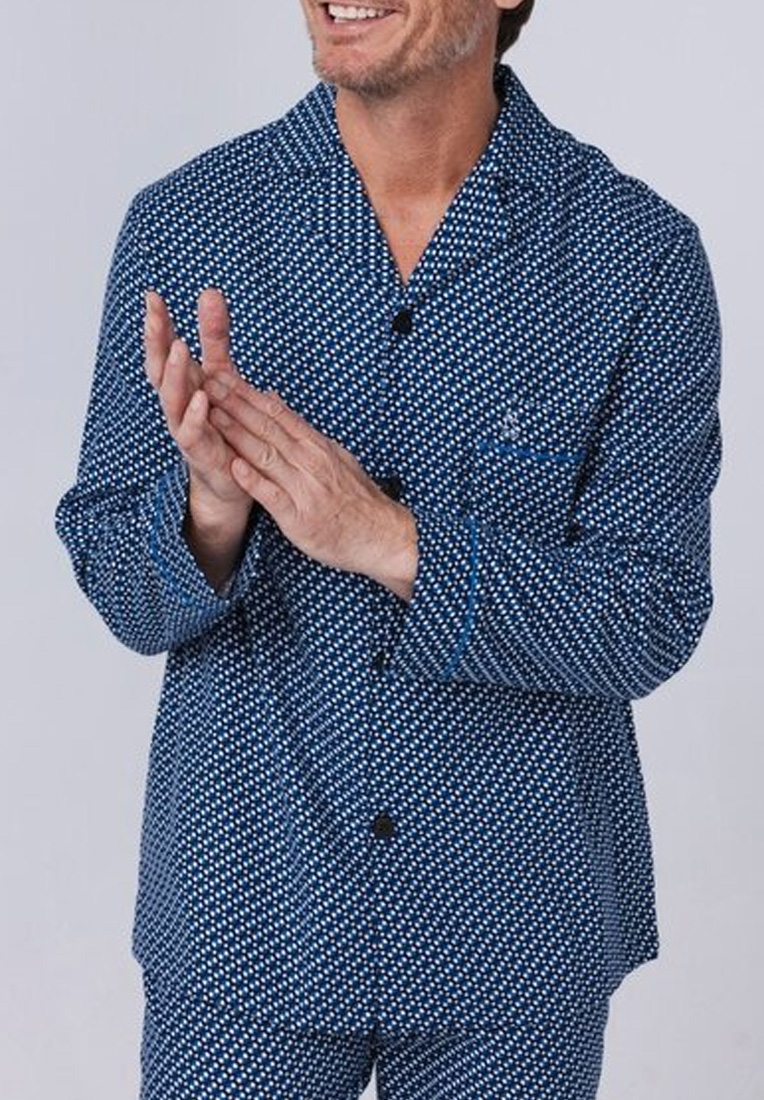 Robson doorknoop pyjama jersey blauw