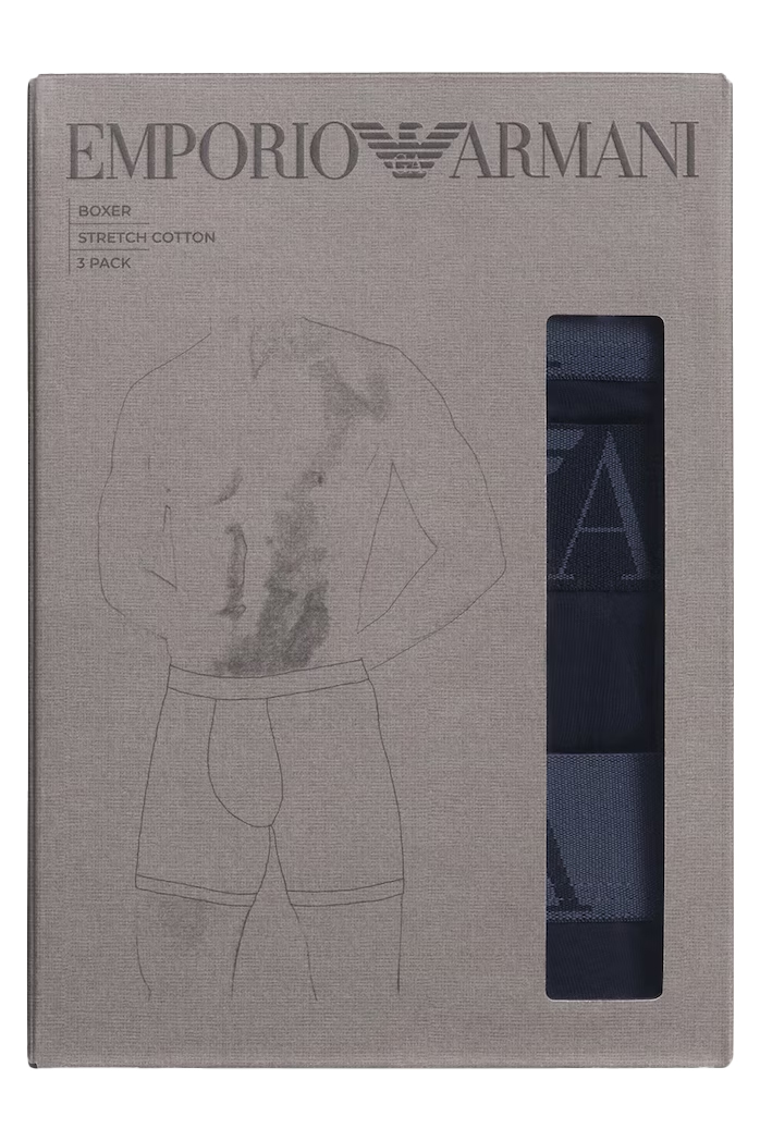 Armani boxershorts met logo band 3-pack blauw