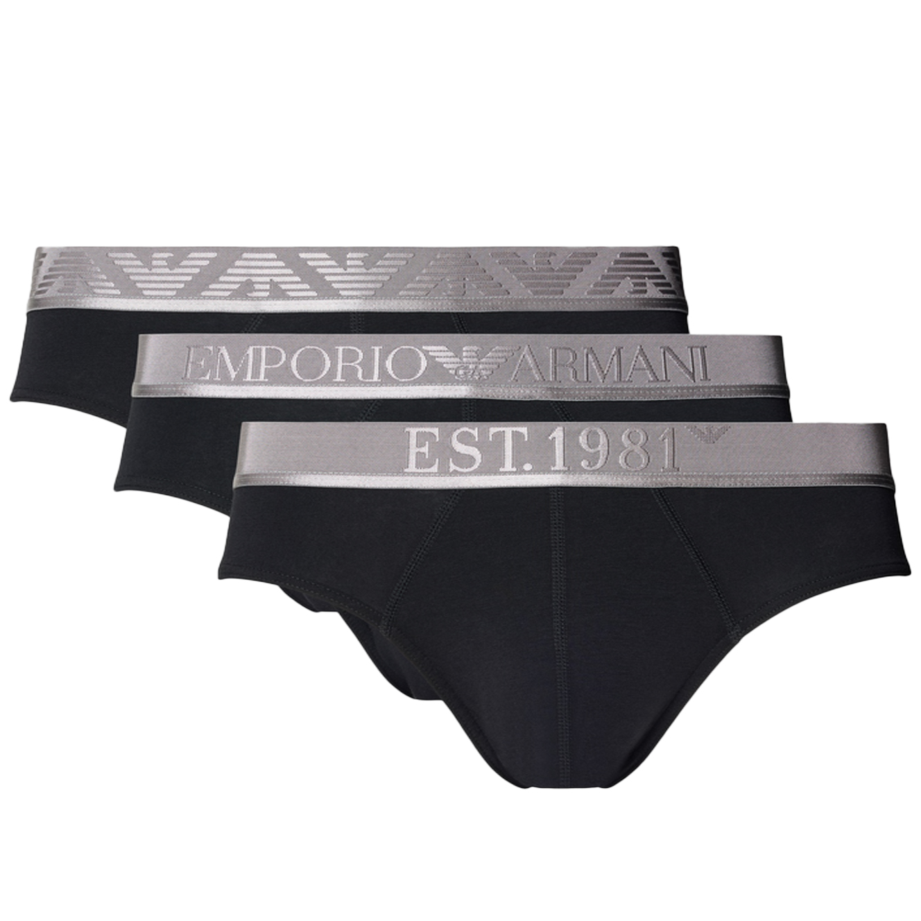 Armani herem slips 3-pack - EA logo band zwart-grijs