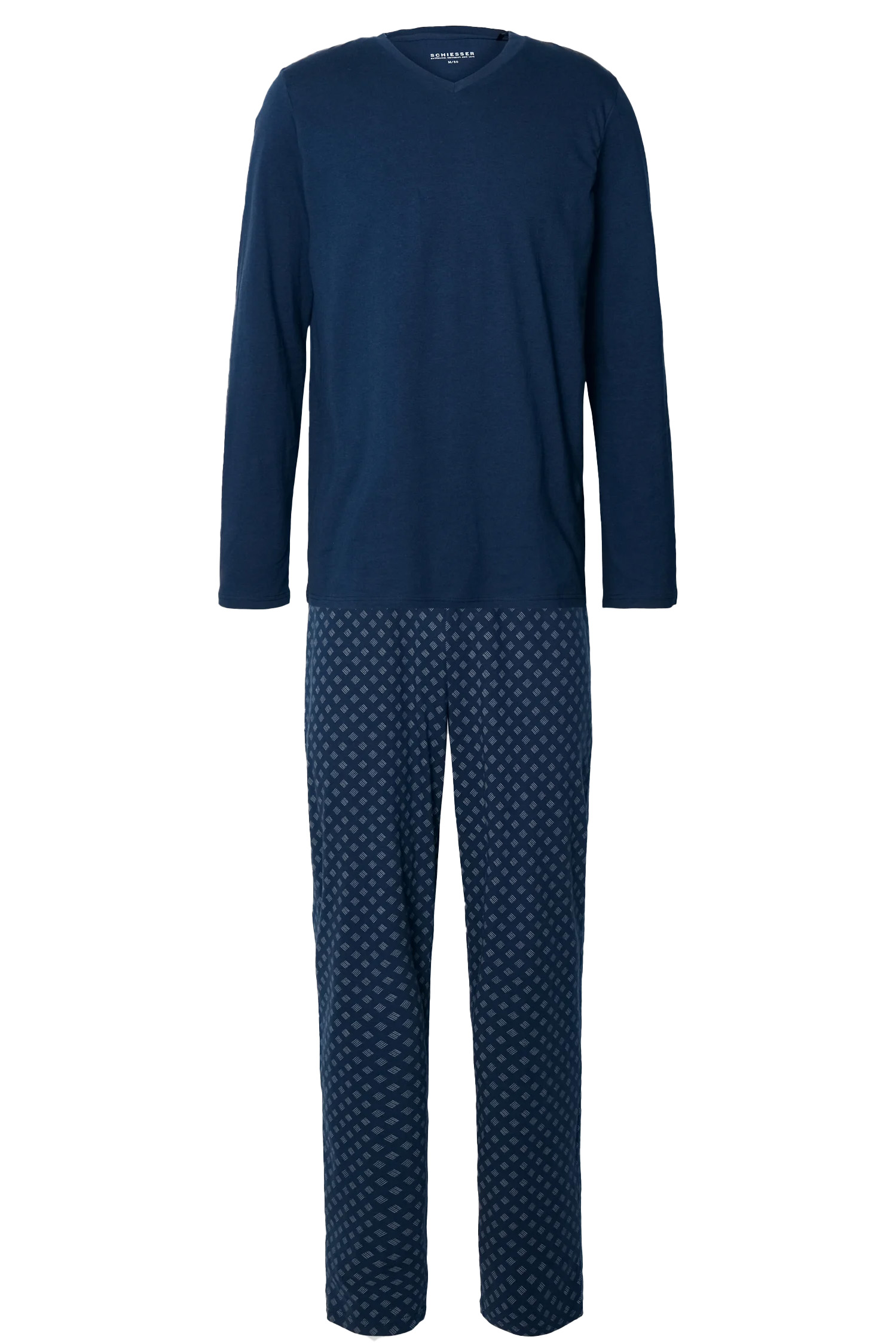 Schiesser Pyjama blauw met V-hals