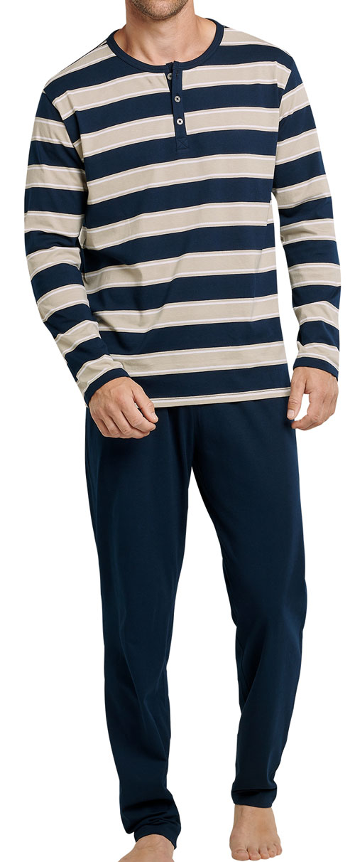 Schiesser pyjama blauw met knoopjes voorkant