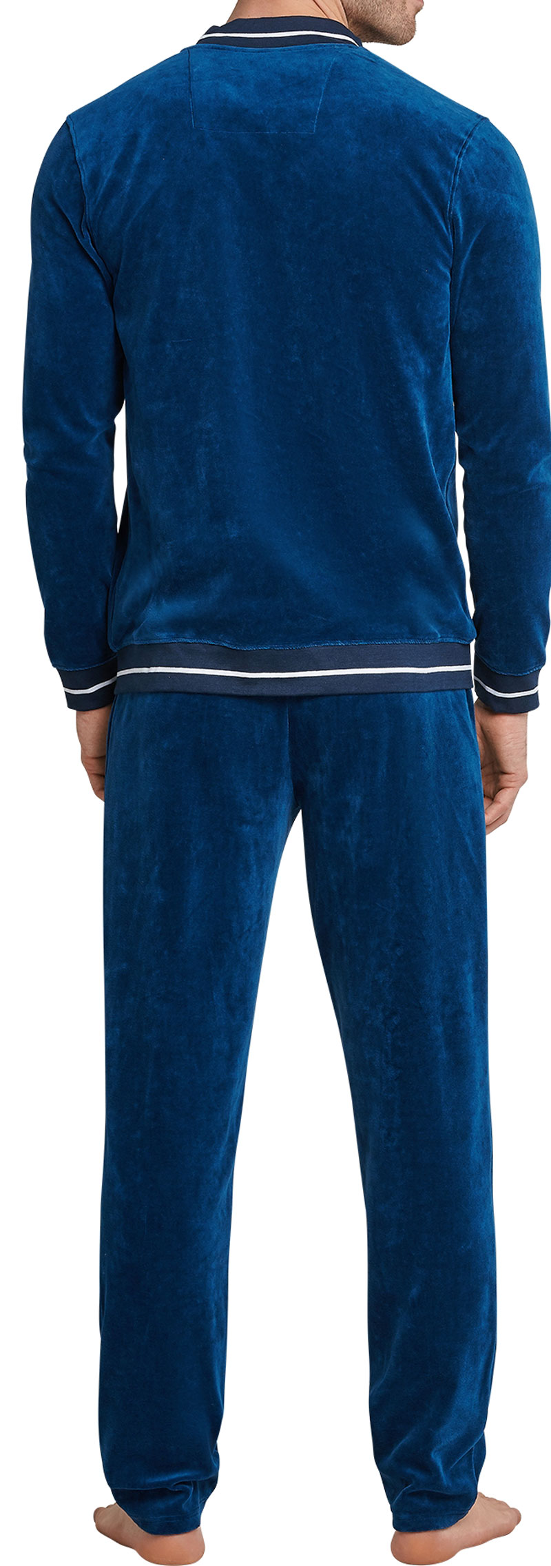 Schiesser Huispak heren velours blauw achterkant