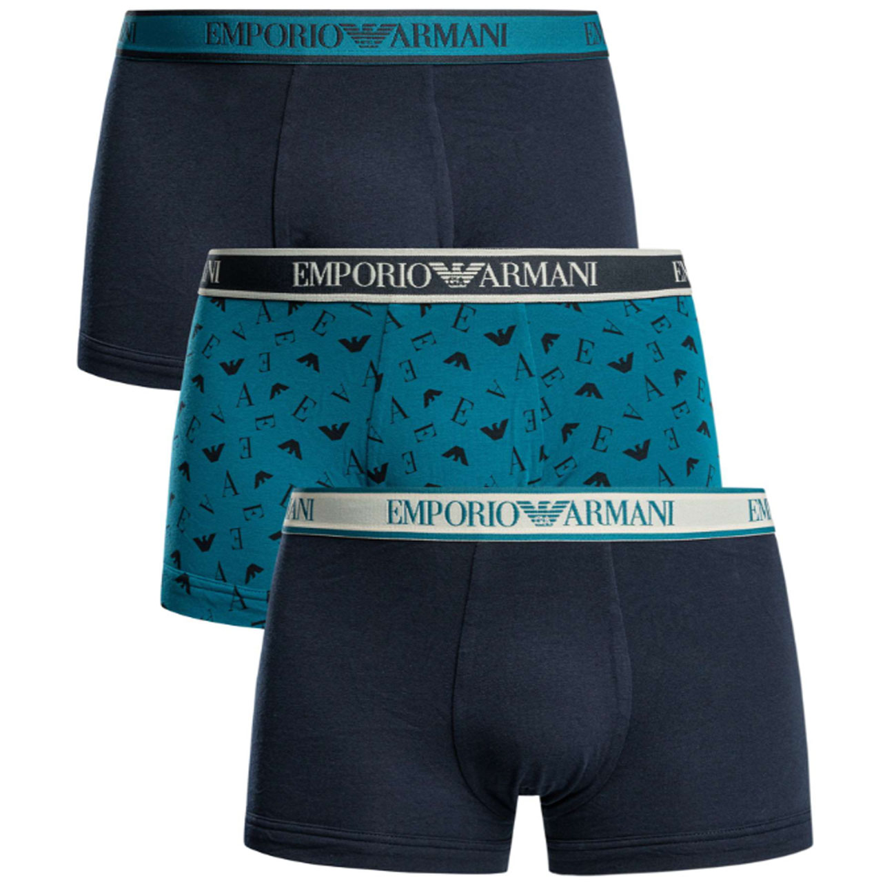 Armani boxer-trunk 3-pack print blauw
