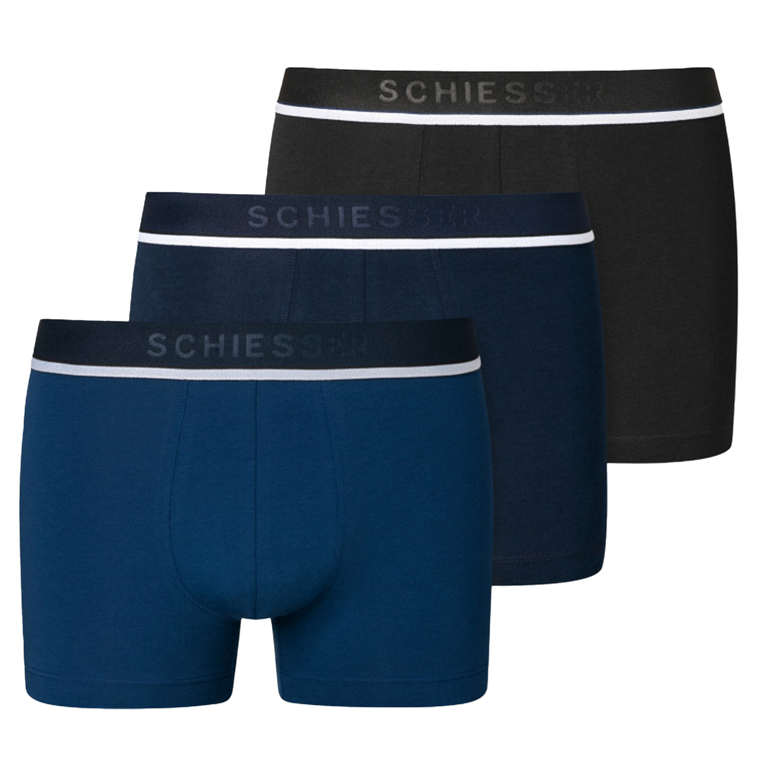 Schiesser Boxershorts 95/5 3-pack blauw-zwart