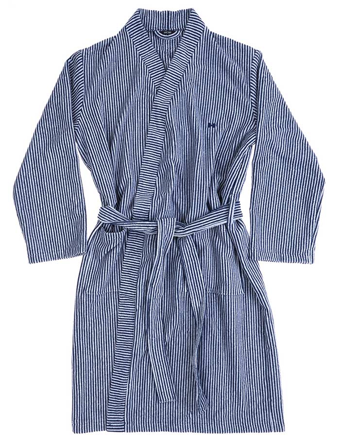 Hom badjas velours streep voorkant 2