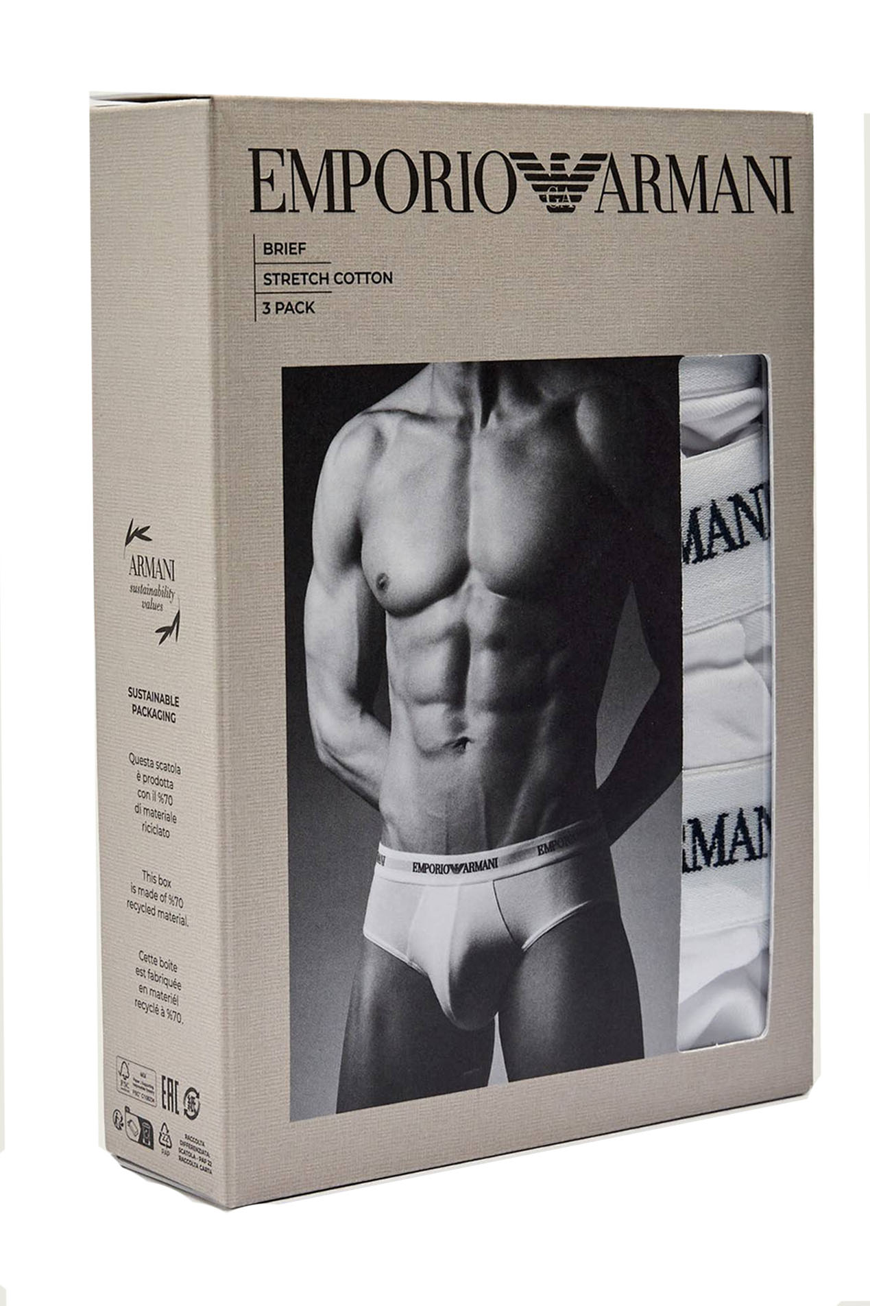 Armani slips met logo band 3-pack wit