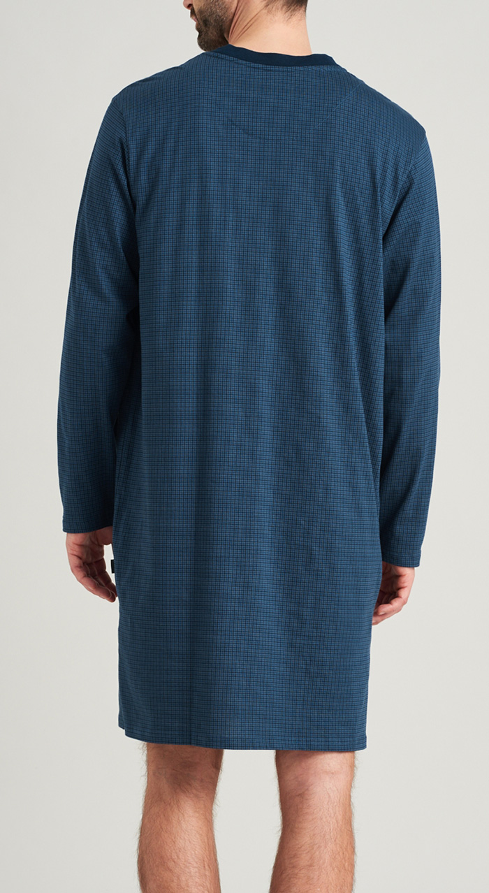 Schiesser Nachthemd blauw blokjes achterkant
