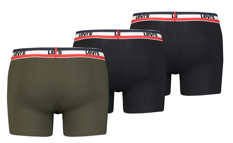 Levi's boxershorts zwart-groen 3-pack achterkant