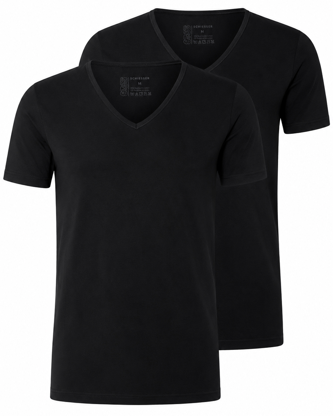 Schiesser T-shirt 95/5 met V-hals 2-pack zwart