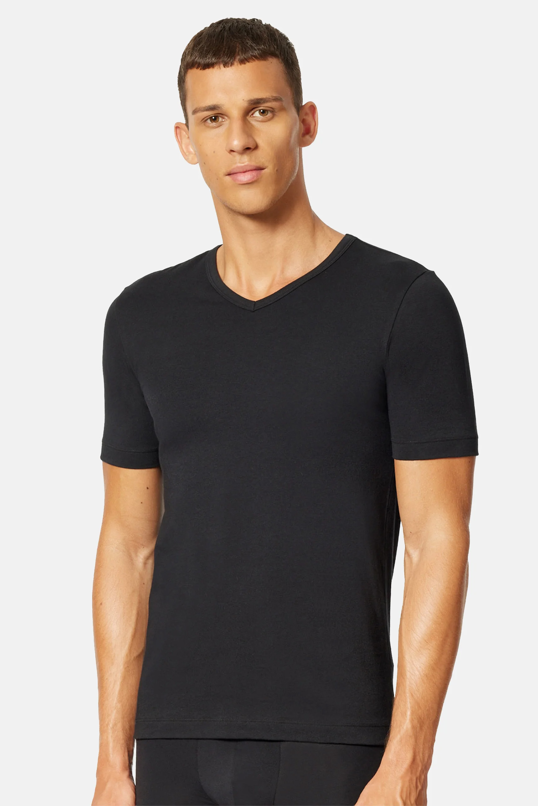 Schiesser T-shirt V-hals Uncover 4-pack zwart