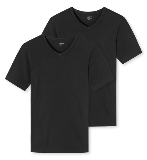 Schiesser T-shirts V-hals Uncover zwart 2-pack