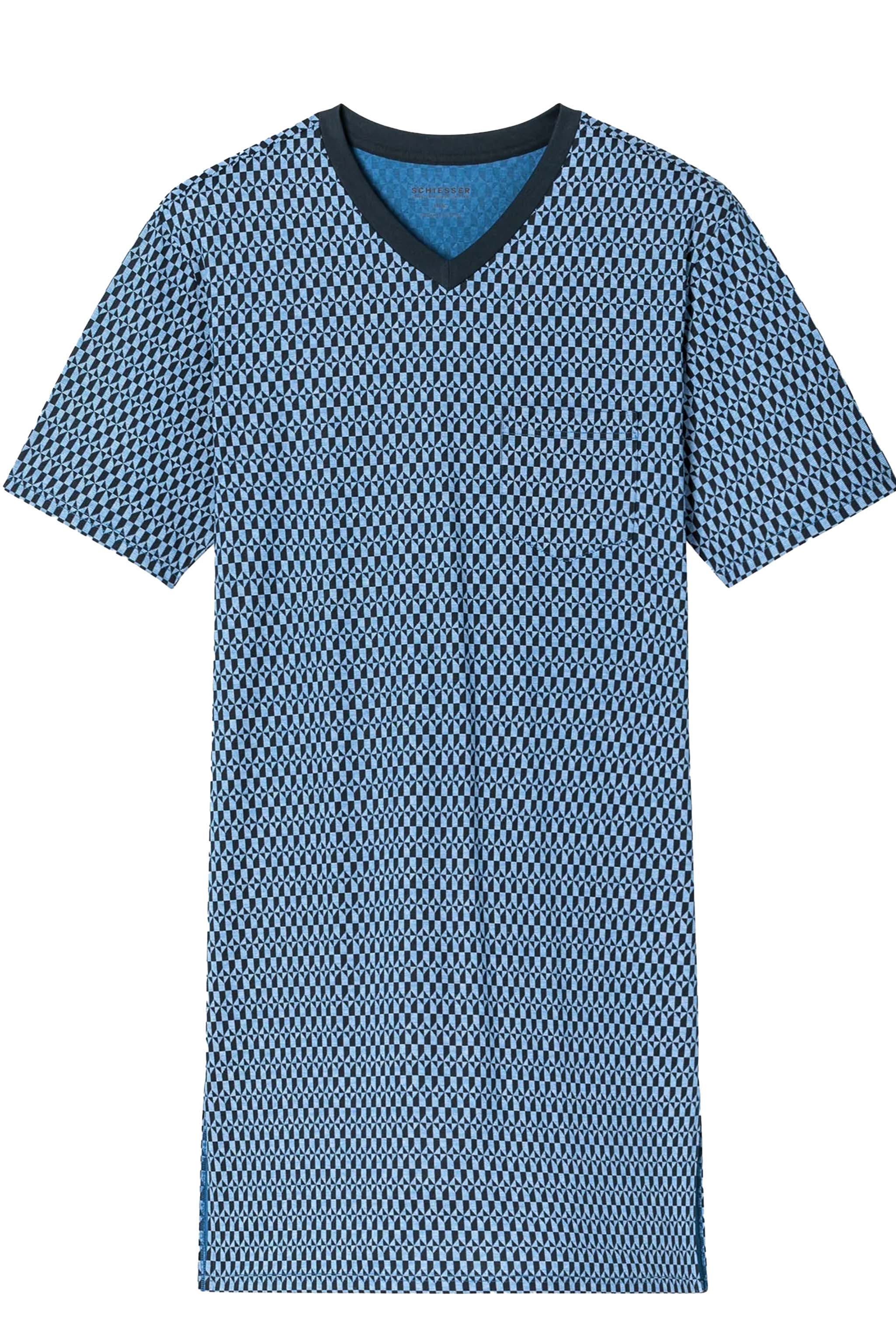 Schiesser nachthemd blauw met borstzakje 