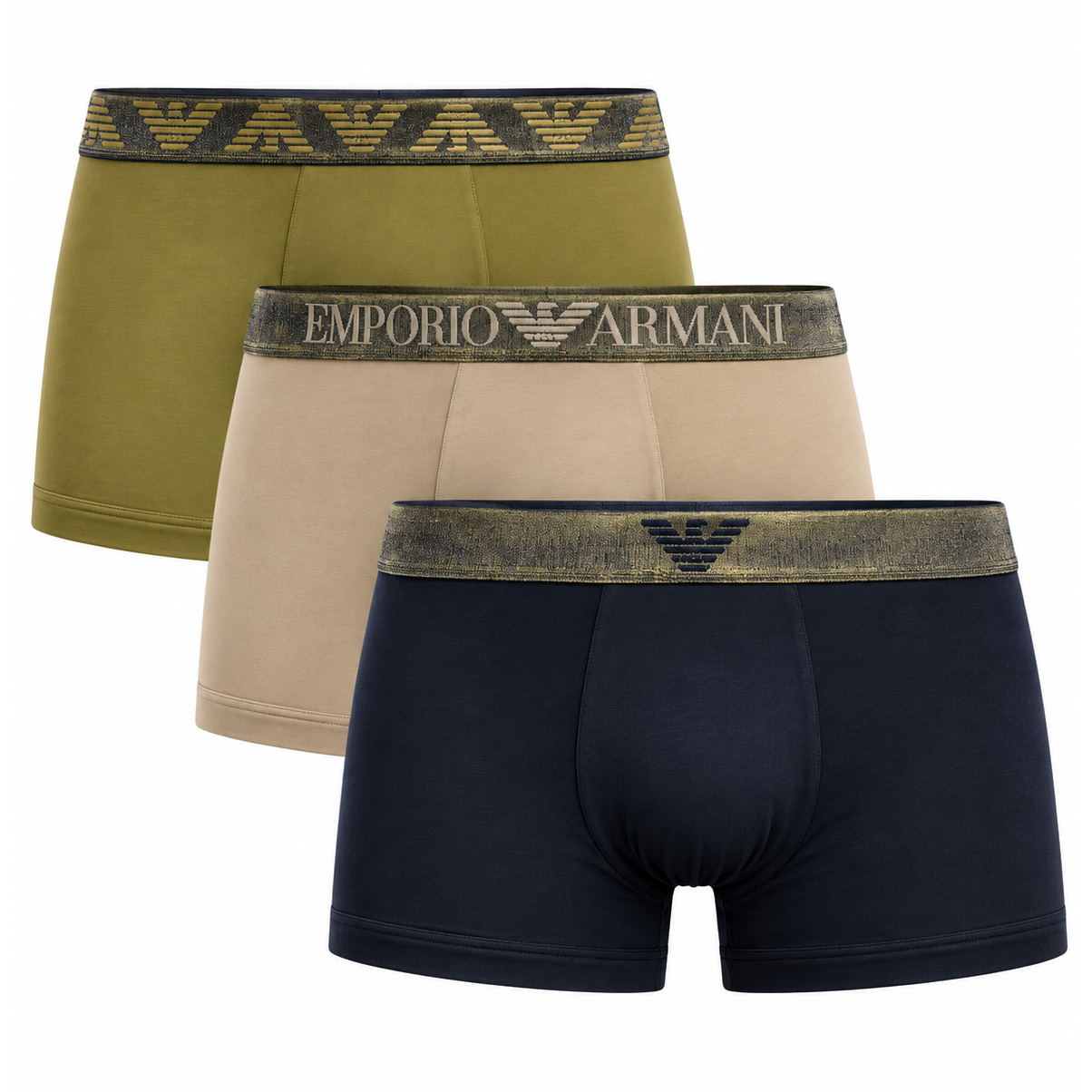 Armani boxer-trunk 3-pack Shiny groen-beige-blauw