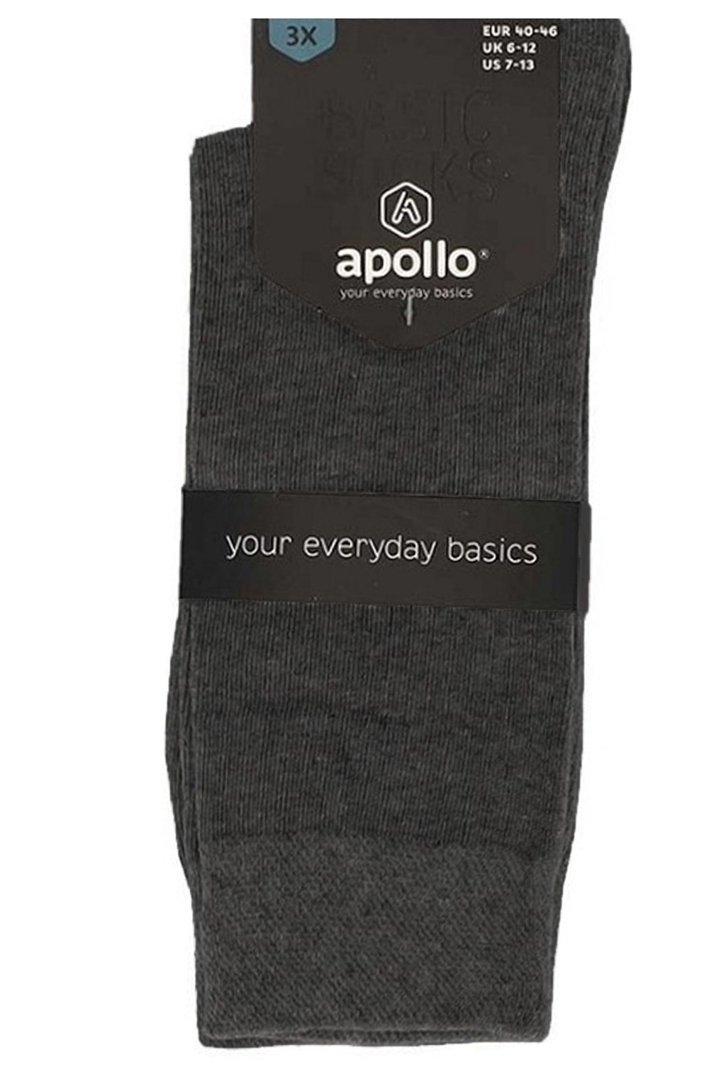 Apollo heren sokken 3-paar antraciet