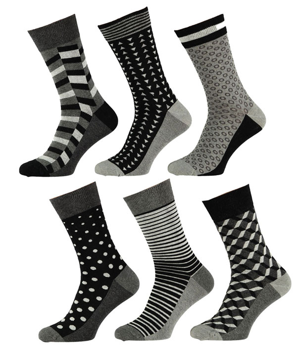 Apollo sokken 6-paar print zwart-grijs
