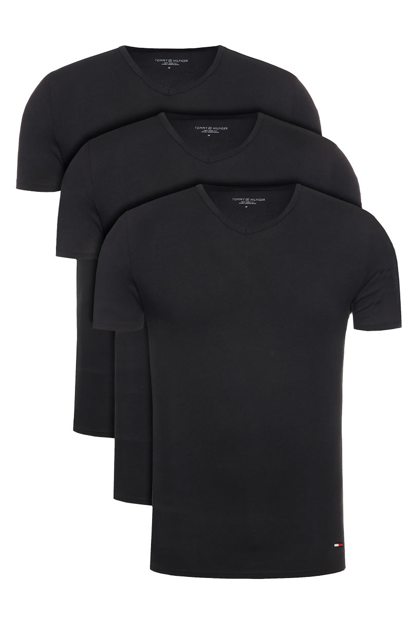 Tommy Hilfiger T-shirts V-hals stretch 3-pack zwart 