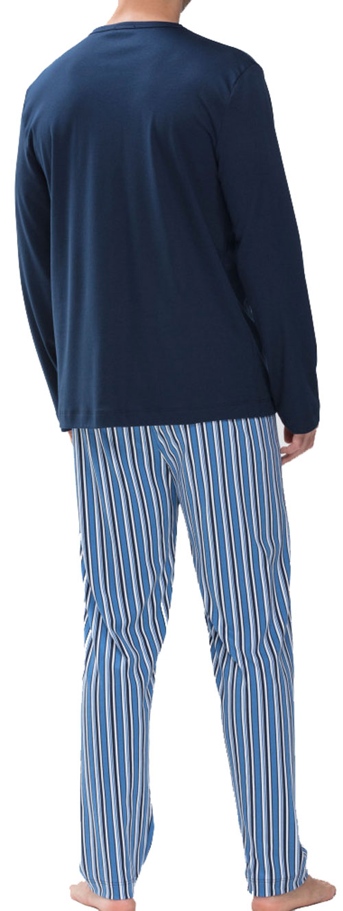 Mey pyjama blauw met gestreepte broek achterkant