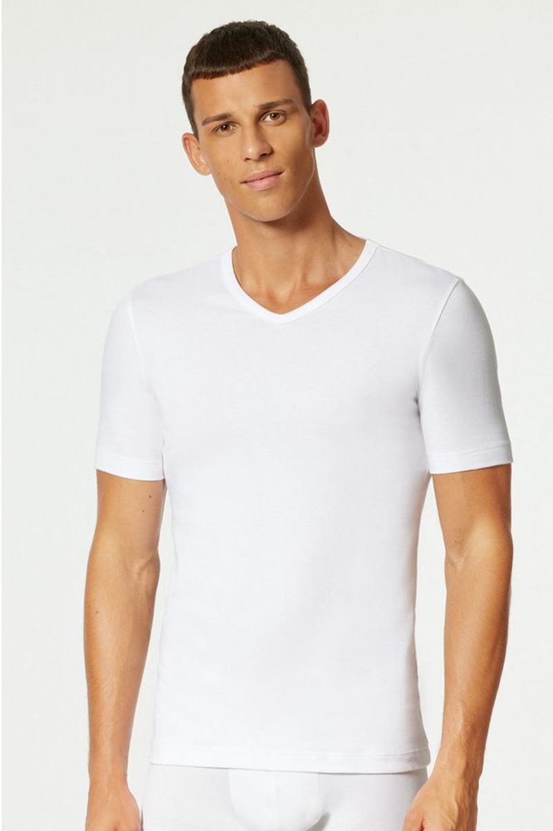 Schiesser T-shirt V-hals Uncover 4-pack wit
