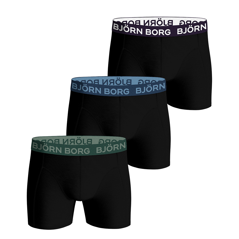 Bjorn Borg boxershorts 3-pack cotton stretch zwart met gekleurde logoband  