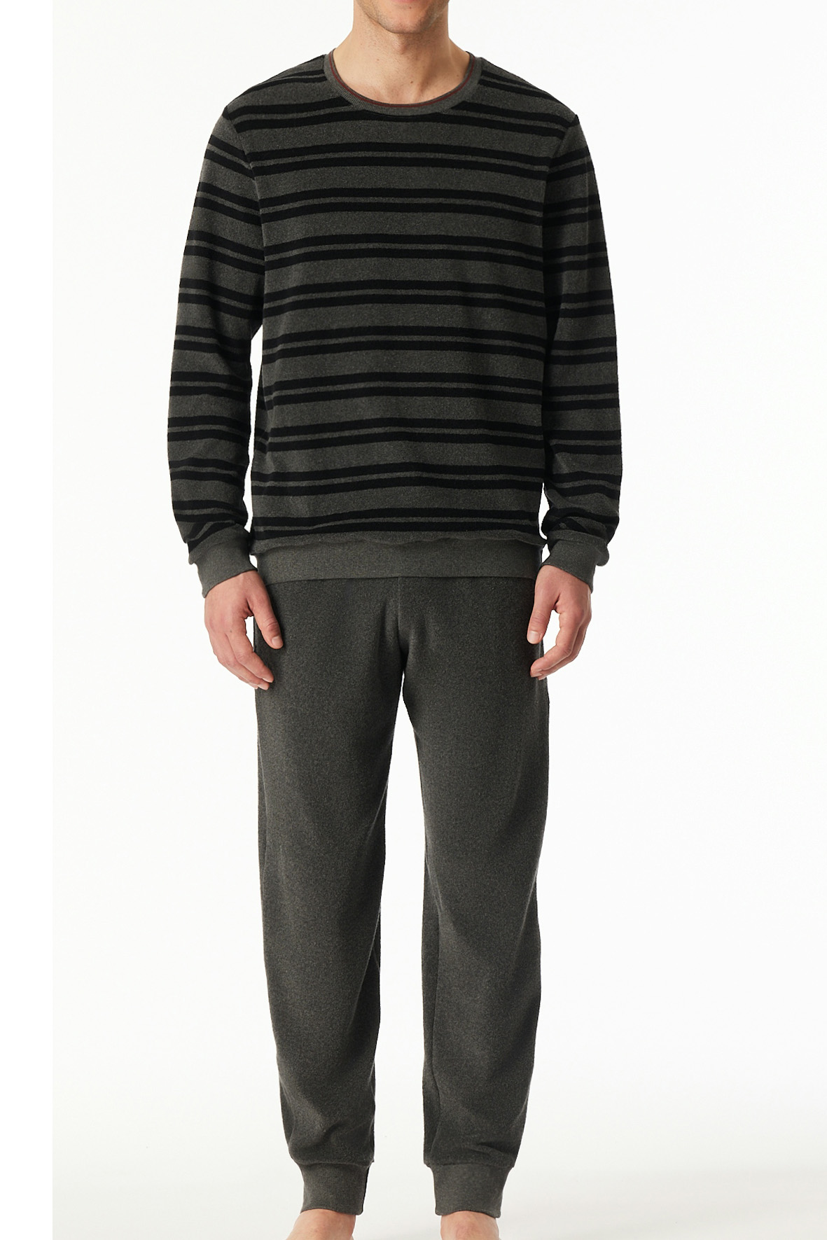 Schiesser badstof Pyjama met boorden grijs