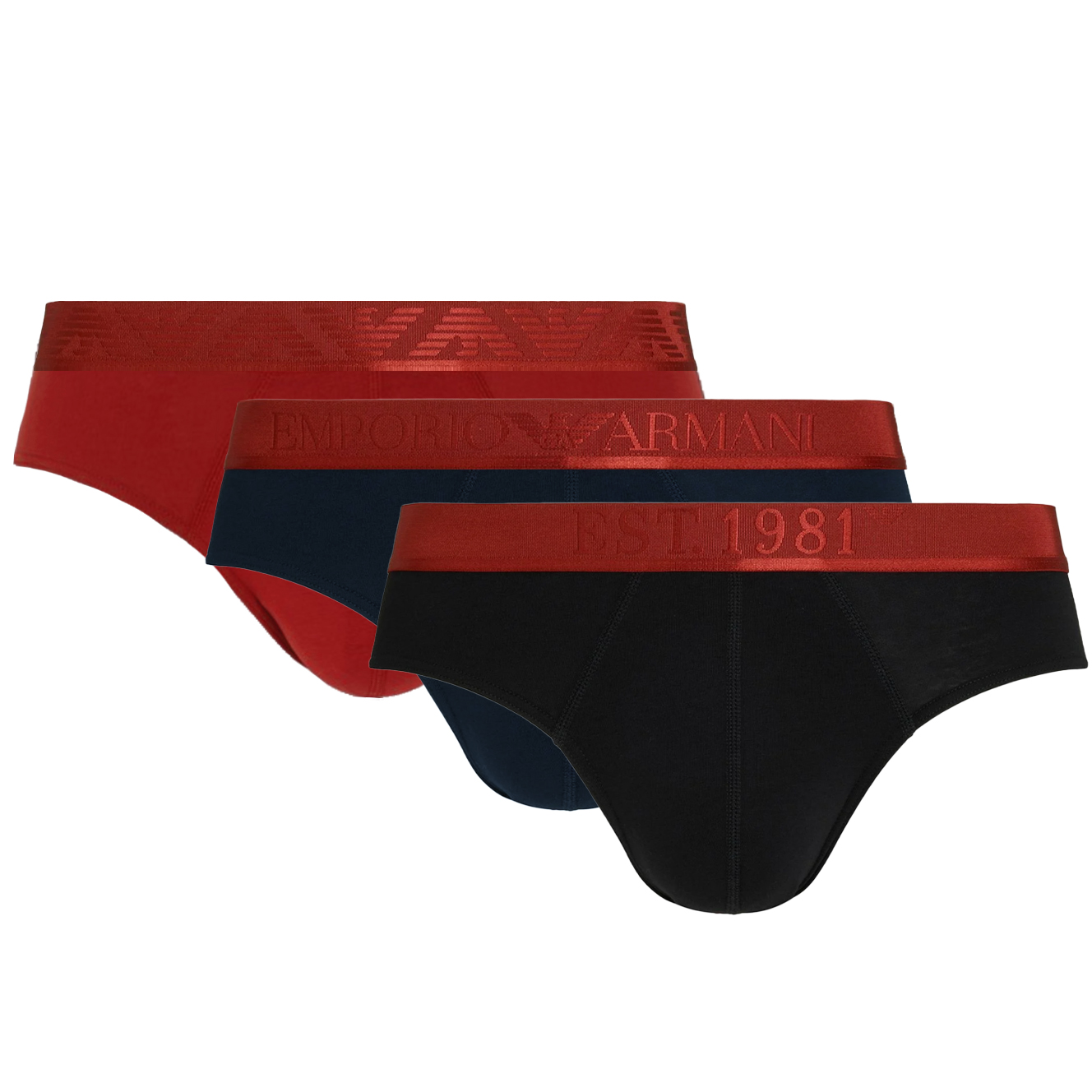 Armani slips 3-pack met EA logo band rood-zwart
