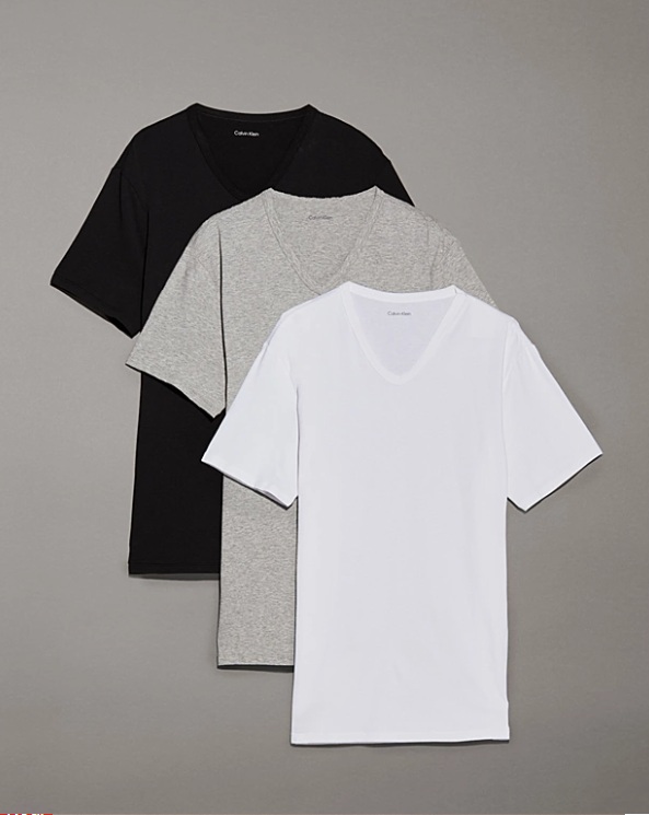Calvin Klein T-shirts V-hals cotton stretch 3-pack grijs wit zwart