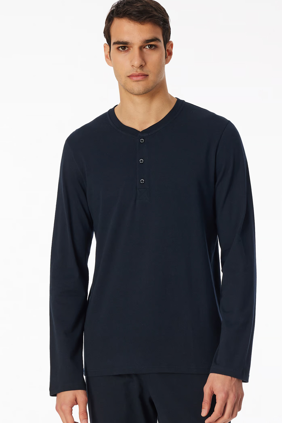 Schiesser Pyjamashirt lange mouw met knoopjes blauw