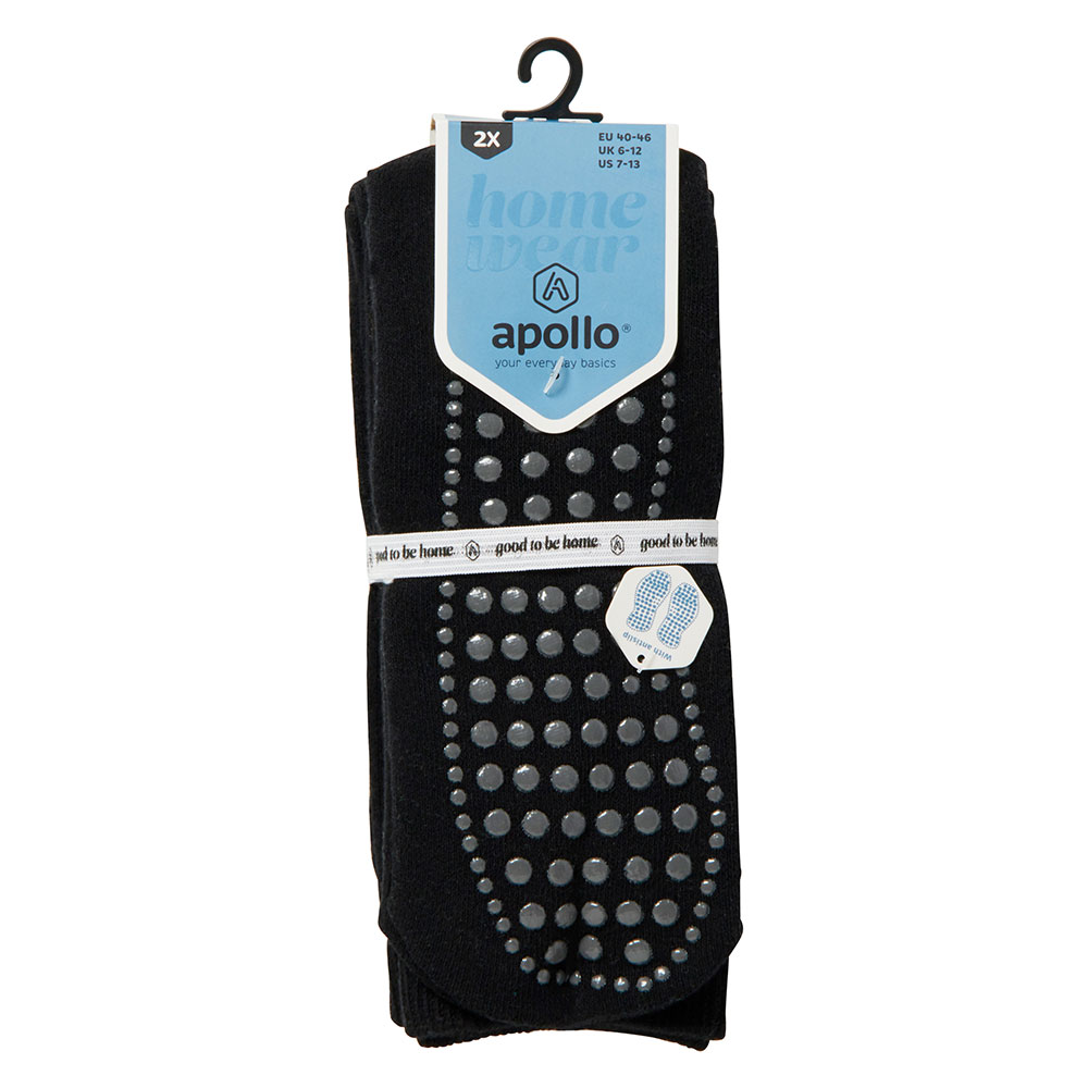 Apollo Huissokken – 2-paar met Antislip zwart