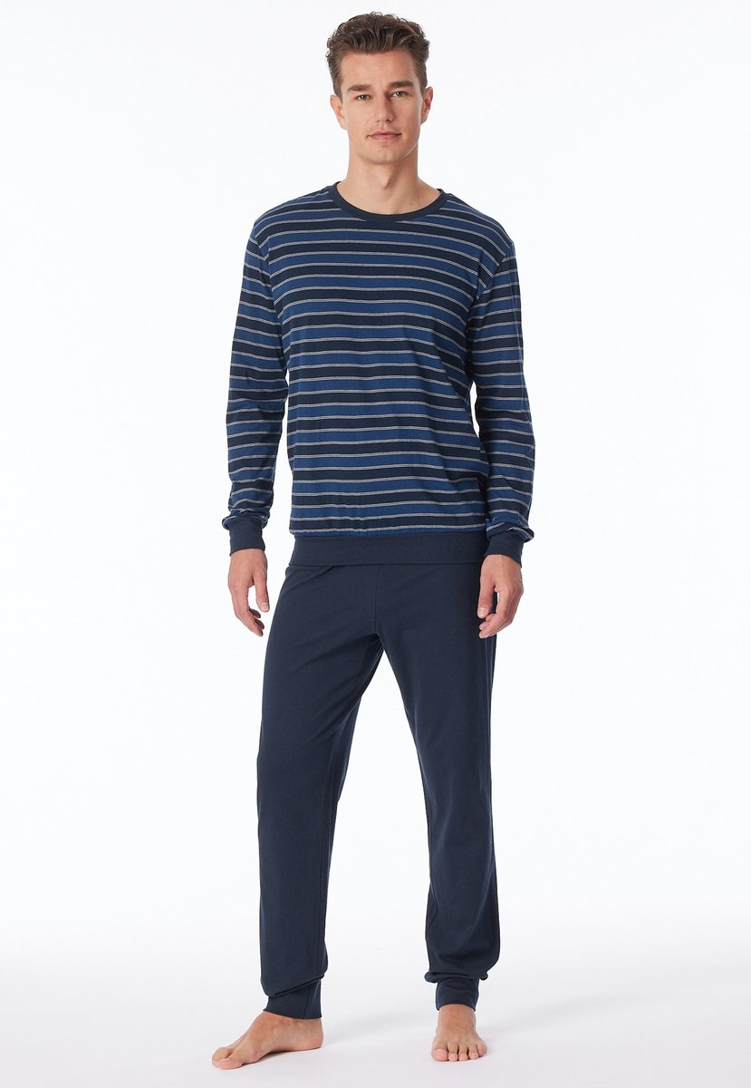 Schiesser pyjama Uncover met boorden blauw