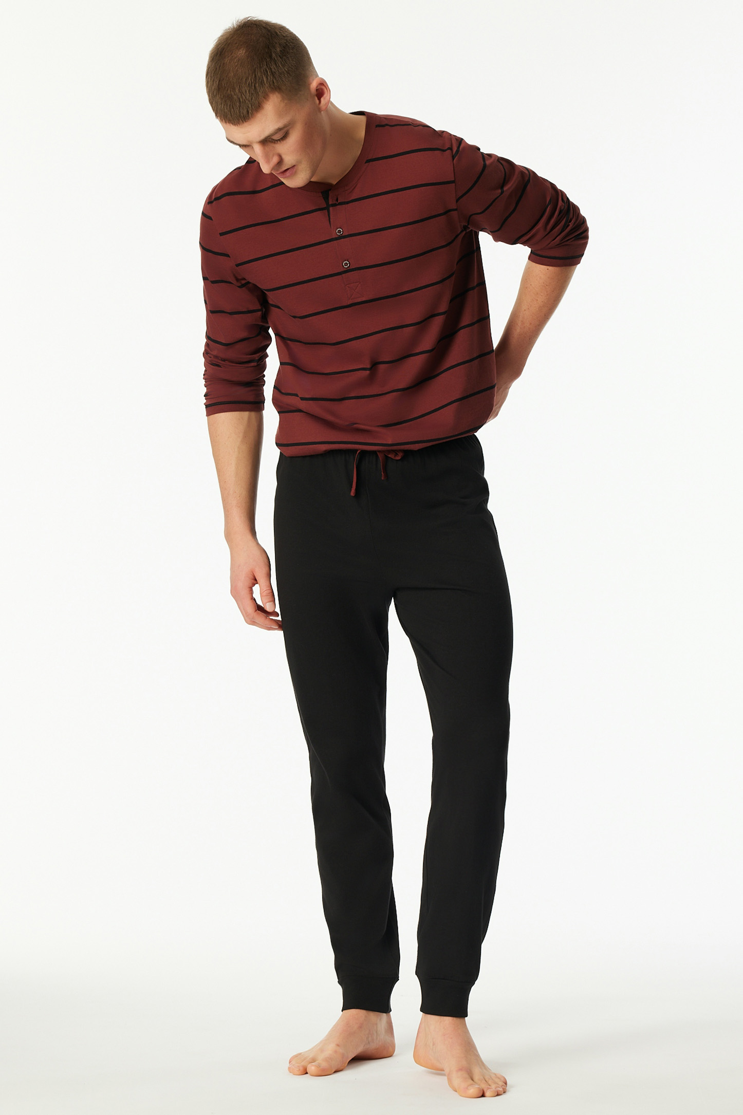 Schiesser Pyjama met knoopjes rood-zwart