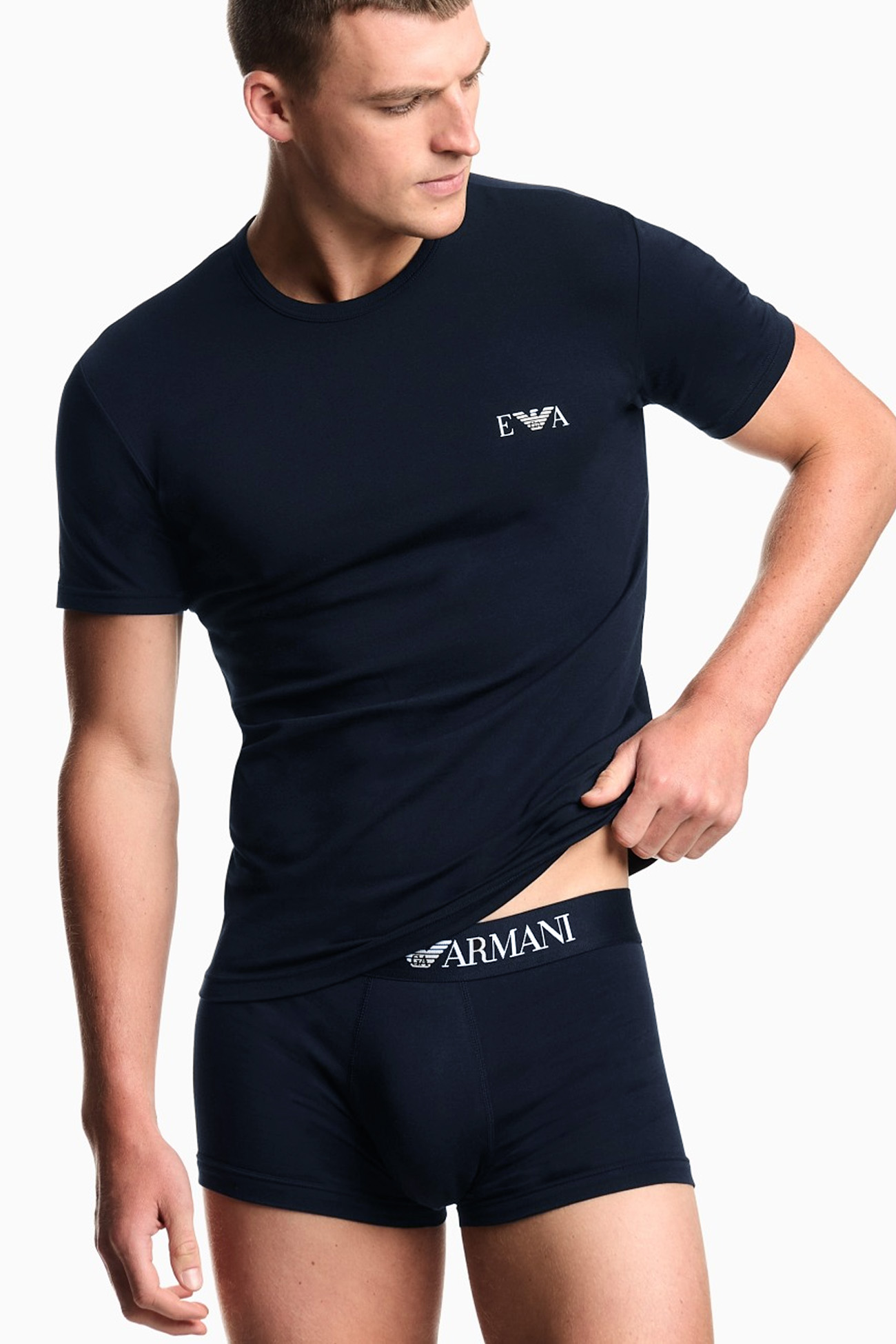 Armani T-shirts met EA logo 2-pack blauw