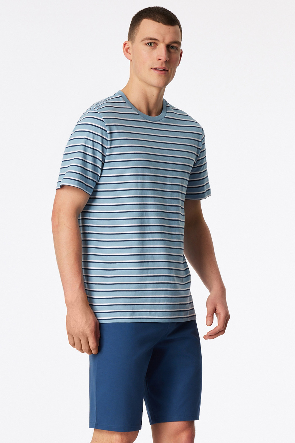 Schiesser Shortama lichtblauw gestreept