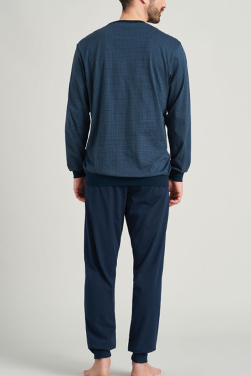 Schiesser Pyjama met boorden blauw print