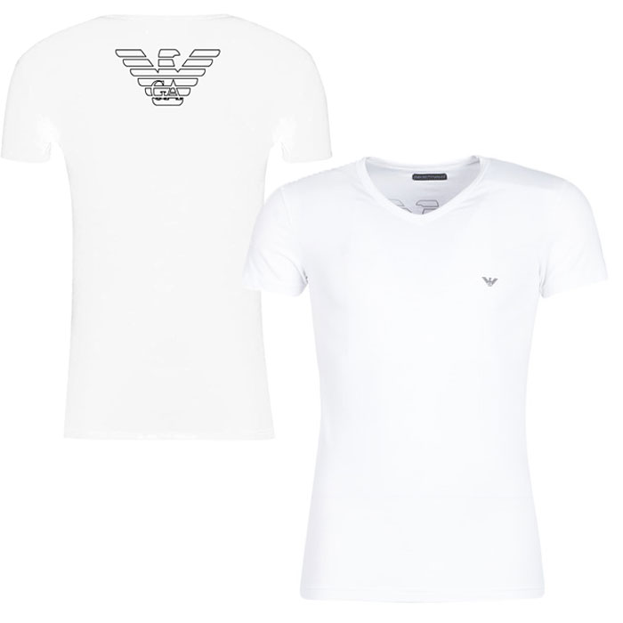 Armani T-shirt wit met V-hals Big Eagle