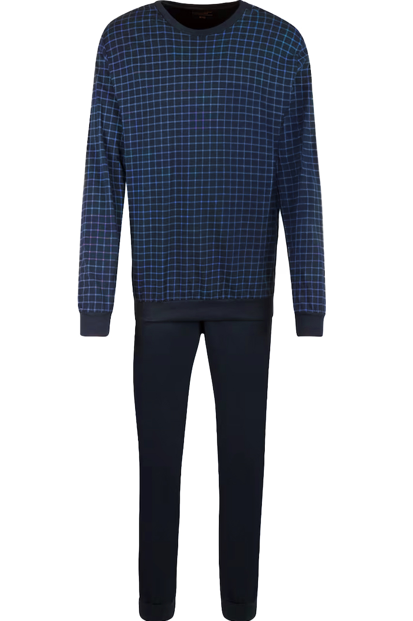 Schiesser Uncover pyjama met boorden blauw