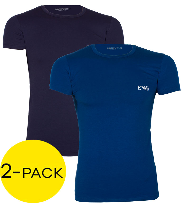 Armani EA T-shirts logo print 2-pack blauw