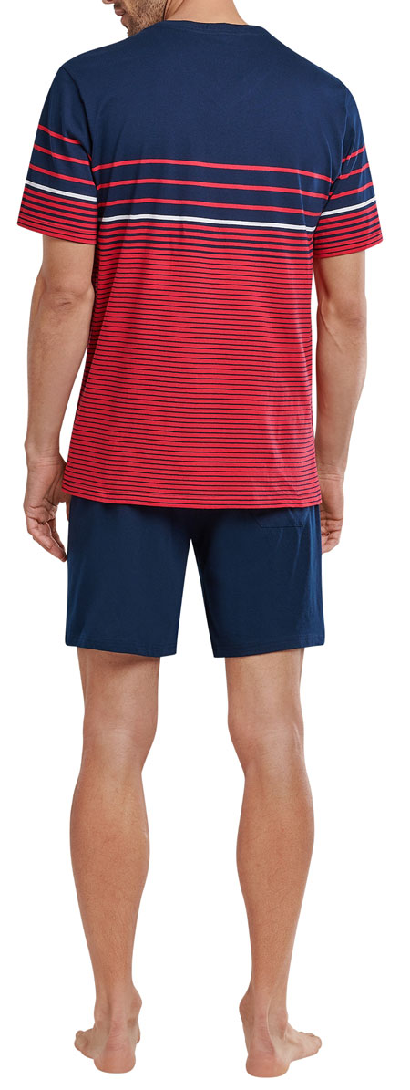 Schiesser Shortama gestreept met V-hals rood achterkant