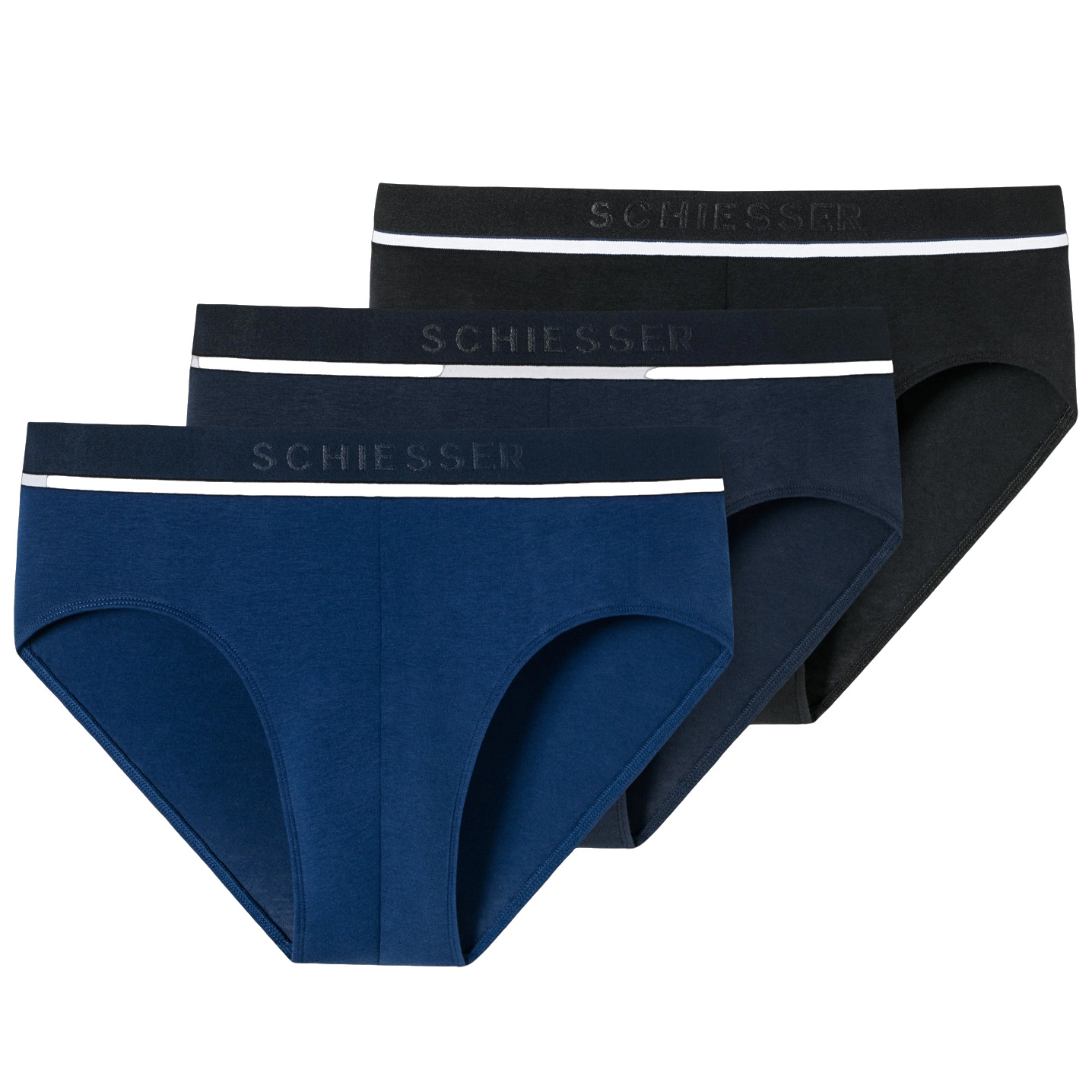 Schiesser Rio slips 95/5 blauw-zwart 3-pack