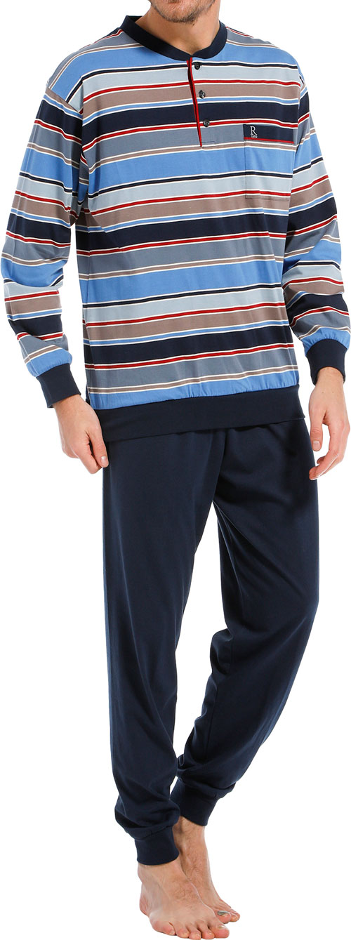 Robson heren pyjama met boorden blauw