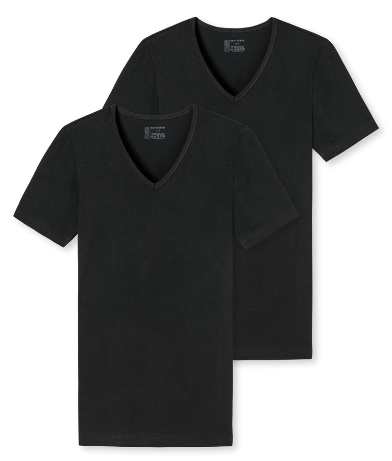 Schiesser V-hals T-shirts zwart 95-5 2-pack