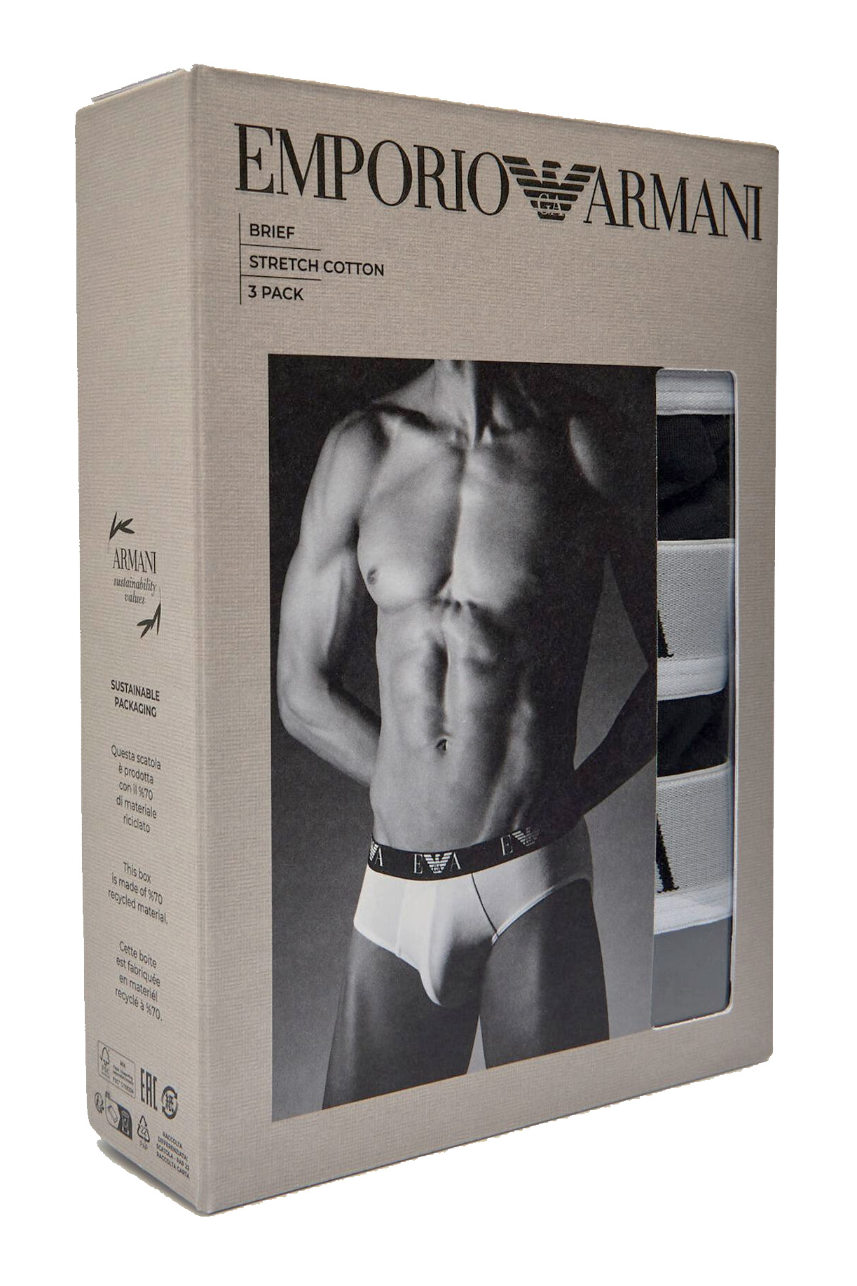 Armani slips EA logo band 3-pack blauw-wit