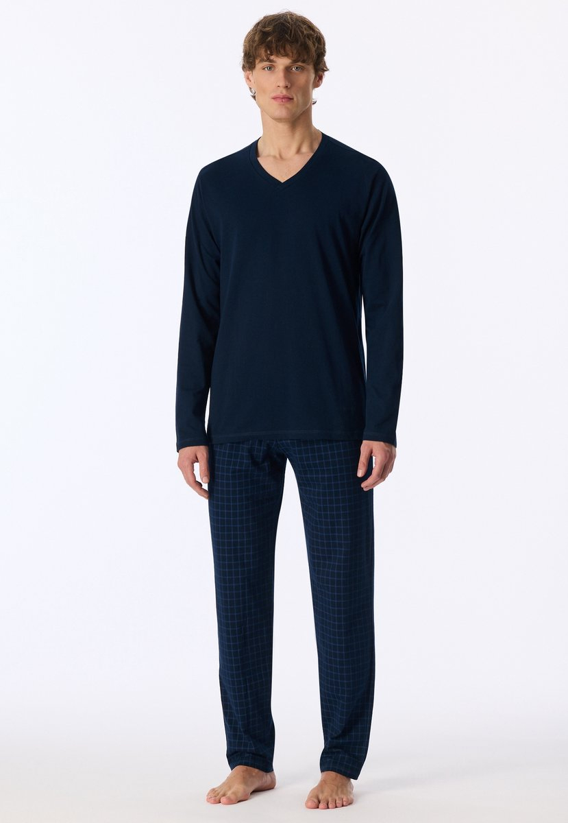 Schiesser Uncover pyjama met V-hals blauw