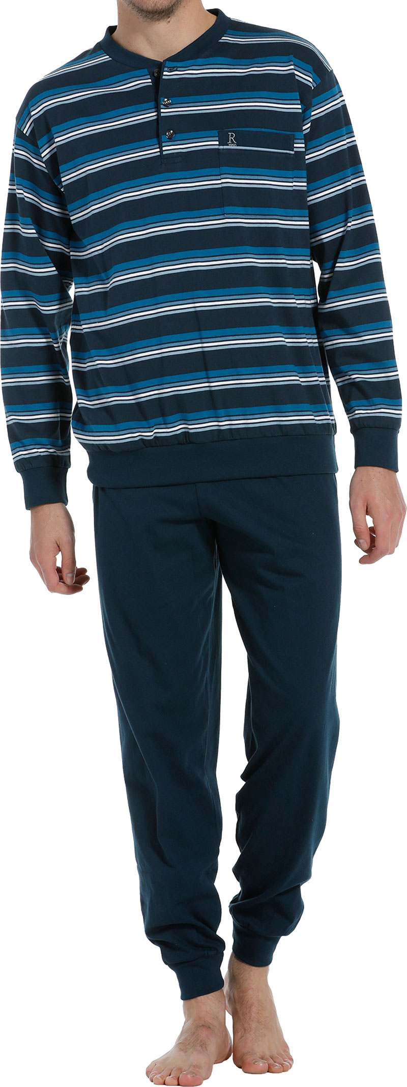 Robson heren pyjama met knoopjes blauw
