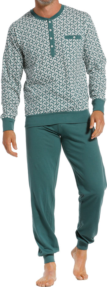 Pastunette pyjama met knopen groen met print