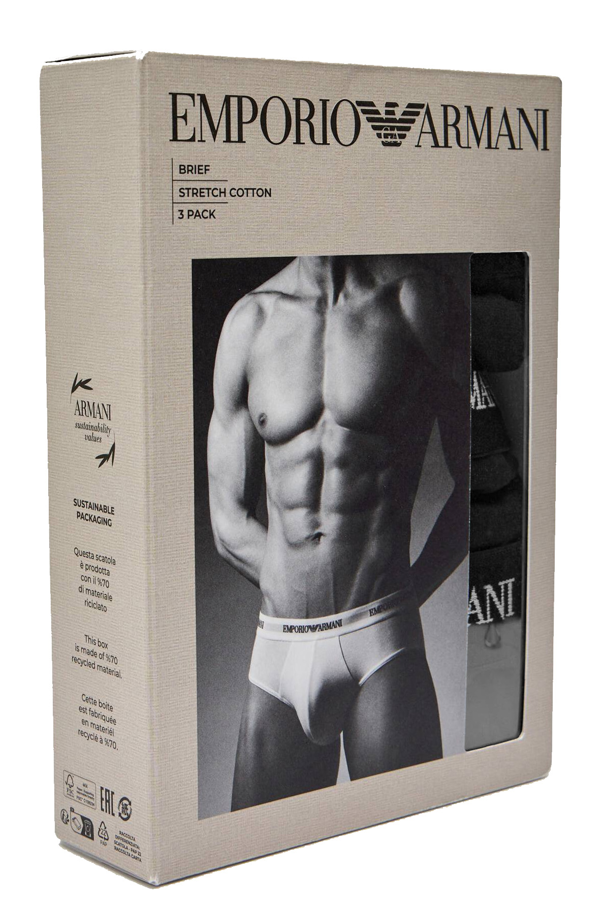 Armani slips met logo band 3-pack zwart