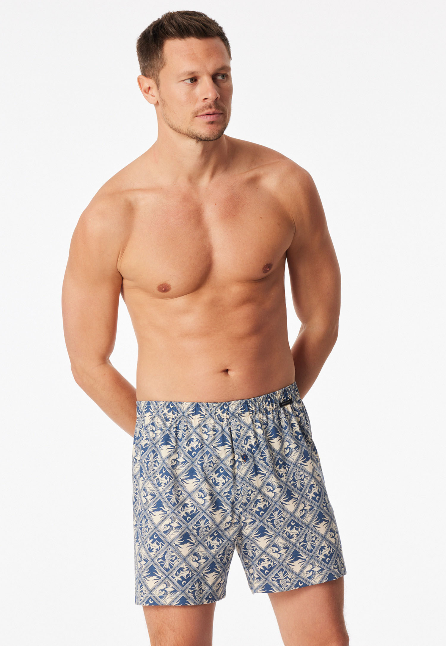 Schiesser Boxers jersey 2-pack  blauw met print